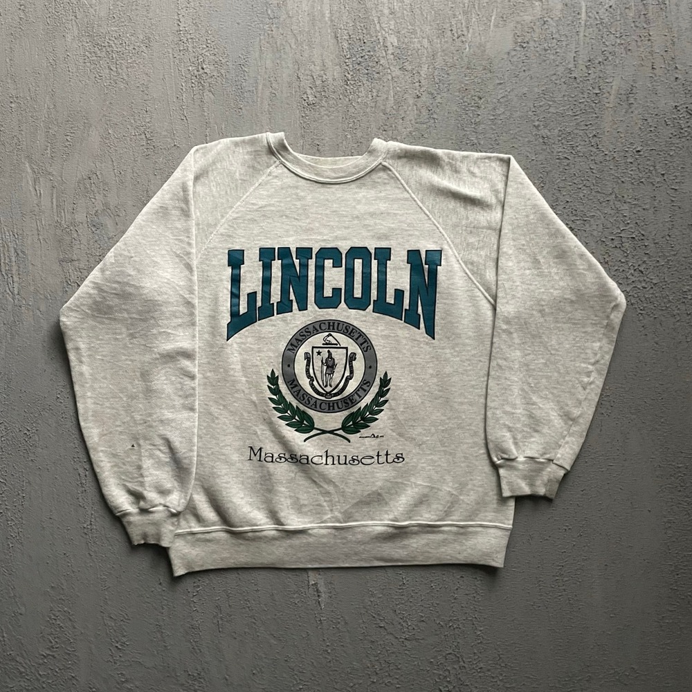 Vintage Lincoln Massachusetts Crest Sweatshirt Unisex Large Gray 90s